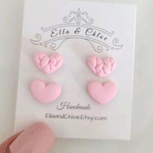 Powder Pink Mini Heart Stud Earring Set of 2 Dainty Minimalist
